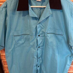 Cruisin USA Blue & Black Bowling Shirt XL W/Embroidered Pin Design VTG